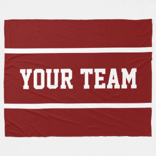 Sporty YOUR TEAM Text Deep Red White Stripes Fleece Blanket