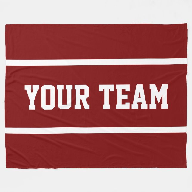 Sporty YOUR TEAM Text Deep Red White Stripes Fleece Blanket (Front (Horizontal))
