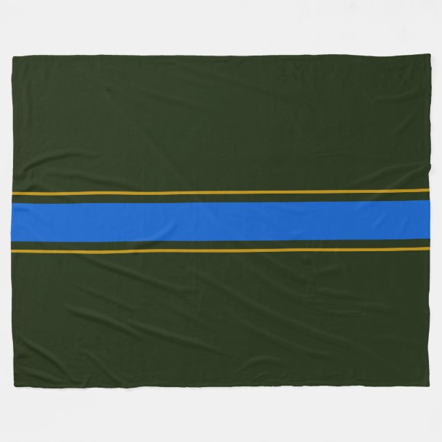 SportyBold Retro Forest Green Blue Racing Stripes Fleece Blanket (Front (Horizontal))