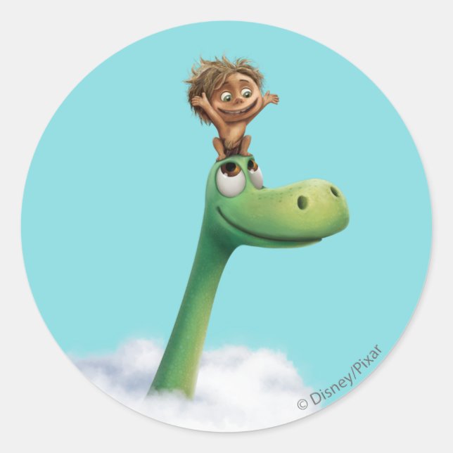 Spot And Arlo Head In Clouds Classic Round Sticker (Front)