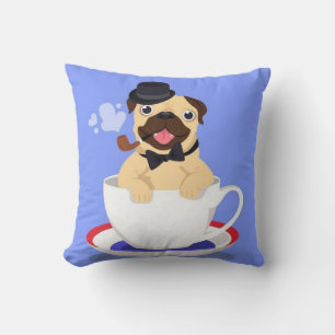 Spot Of Tea Pug Throw Pillow