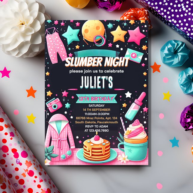 spot stars Sleepover Slumber Party 13th birthday Invitation (Creator Uploaded)