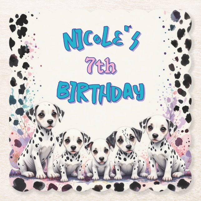 Spot-tacular Dalmatian Puppy Birthday Party Paper Coaster (Front)