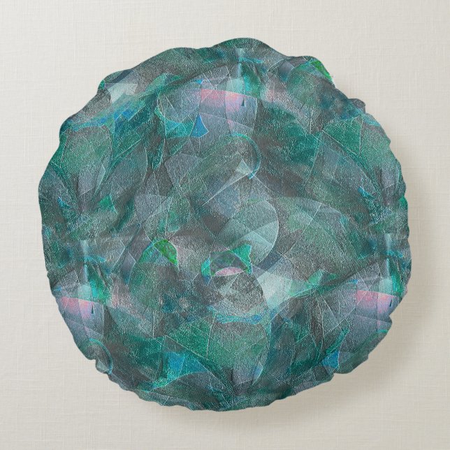 Spoted greenish cyan over unfinished wall plaster  round pillow (Back)