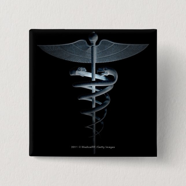 Spotlight on a medical caduceus 2 inch square button (Front)