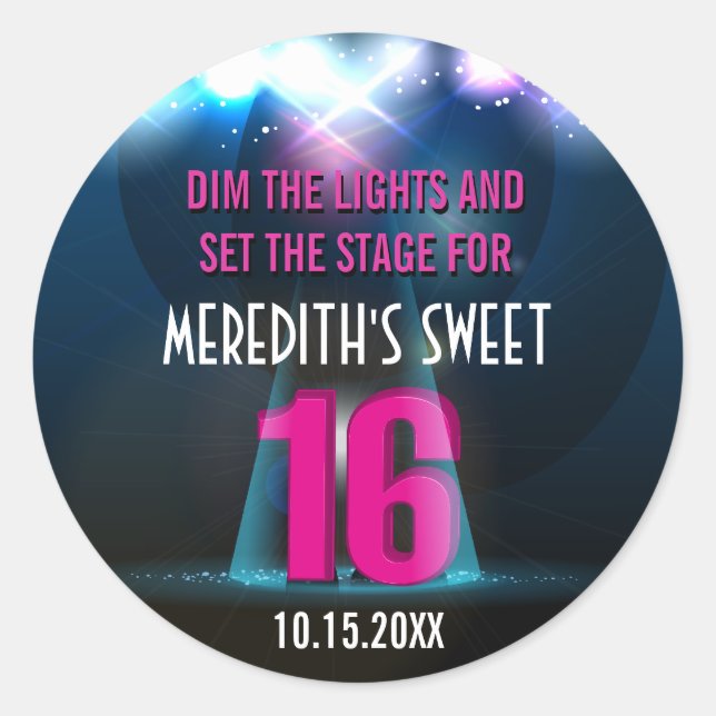 Spotlight Star Pink Sweet 16 Classic Round Sticker (Front)