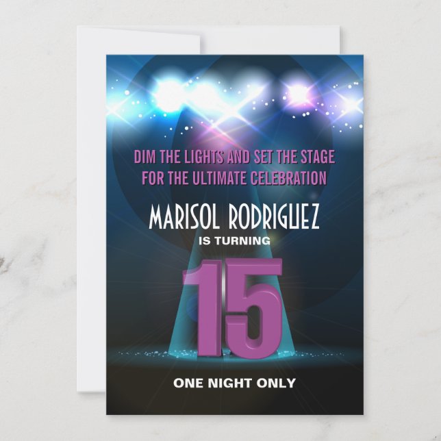 Spotlight Star Purple Quinceañera Invitation (Front)