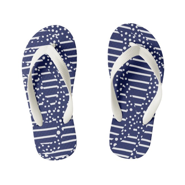 Spots and Stripes 2 - Blue and White Kid's Flip Flops (Footbed)