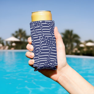 Spots and Stripes 2 - Blue and White Seltzer Can Cooler
