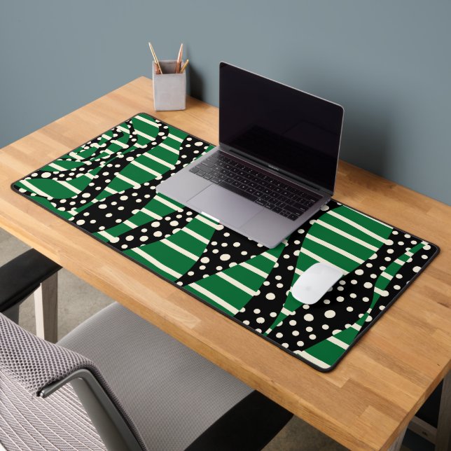 Spots and Stripes 2 - Green, Cream and Black Desk Mat (Office 2)