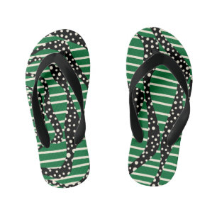 Spots and Stripes 2 - Green, Cream and Black Kid's Flip Flops