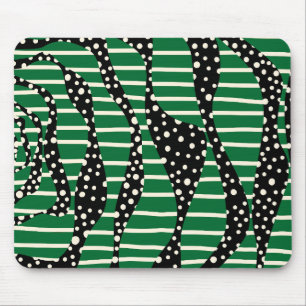 Spots and Stripes 2 - Green, Cream and Black Mouse Pad