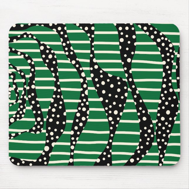 Spots and Stripes 2 - Green, Cream and Black Mouse Pad (Front)
