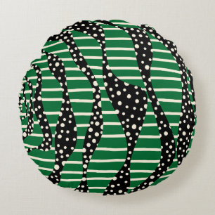 Spots and Stripes 2 - Green, Cream and Black Round Pillow