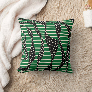 Spots and Stripes 2 - Green, Cream and Black Throw Pillow
