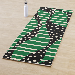 Spots and Stripes 2 - Green, Cream and Black Yoga Mat