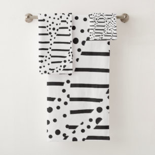 Spots and Stripes 2 in Black and White  Bath Towel Set