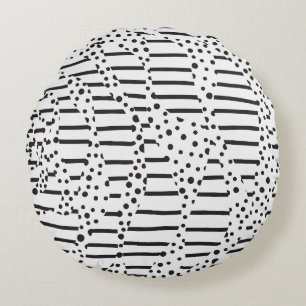 Spots and Stripes 2 in Black and White Round Pillow