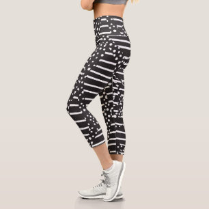 Spots and Stripes 2 in White on Black  Capri Leggings