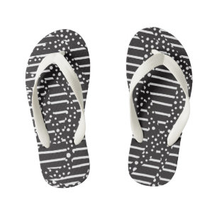 Spots and Stripes 2 in White on Black  Kid's Flip Flops