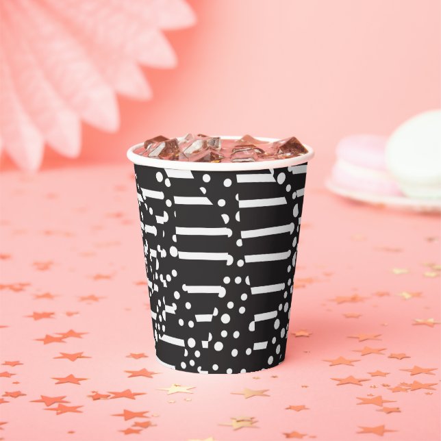 Spots and Stripes 2 in White on Black  Paper Cups (Insitu)