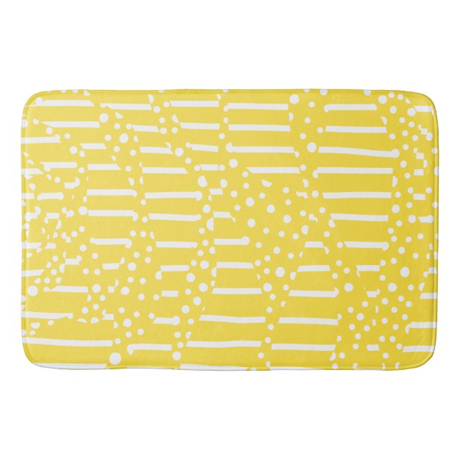 Spots and Stripes 2 - Lemon Yellow and White Bath Mat (Front)