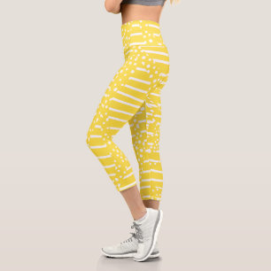 Spots and Stripes 2 - Lemon Yellow and White Capri Leggings