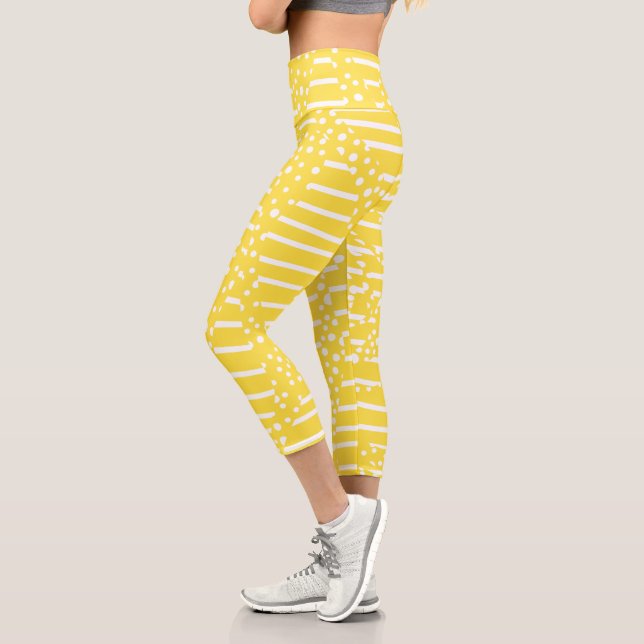 Spots and Stripes 2 - Lemon Yellow and White Capri Leggings (Left)