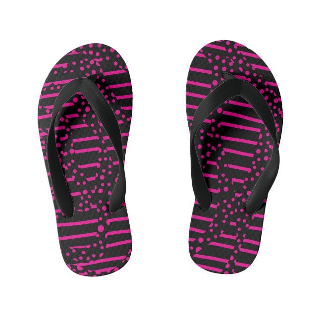 Spots and Stripes 2 - Magenta and Black Kid's Flip Flops (Footbed)