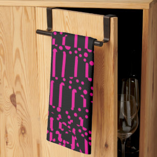 Spots and Stripes 2 - Magenta and Black Kitchen Towel
