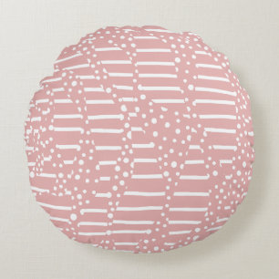 Spots and Stripes 2 - Pink and White Round Pillow
