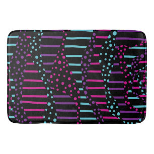 Spots and Stripes 2 - Pink, Purple, Blue and Black Bath Mat