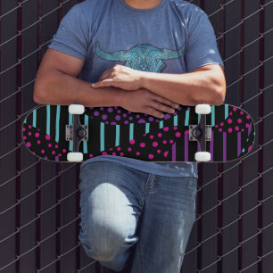 Spots and Stripes 2 - Pink, Purple, Blue and Black Skateboard