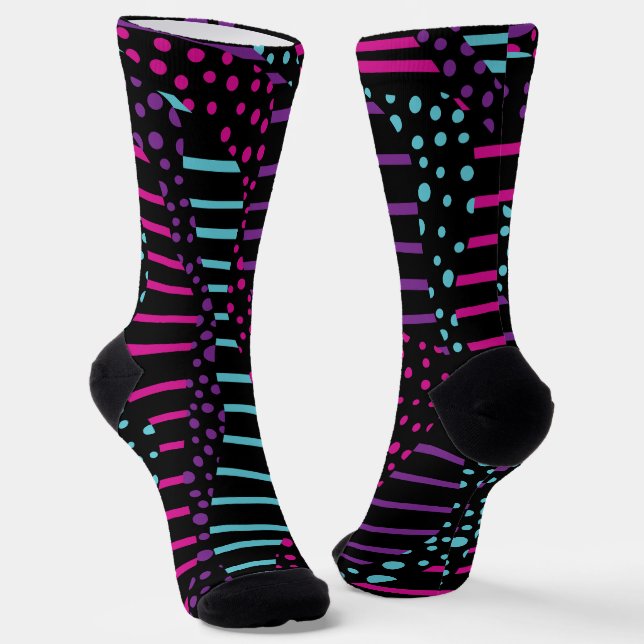 Spots and Stripes 2 - Pink, Purple, Blue and Black Socks (Angled)