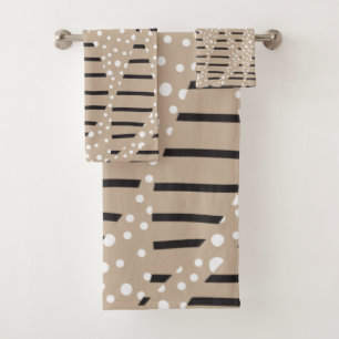 Spots and Stripes 2 - Taupe, Black and White Bath Towel Set