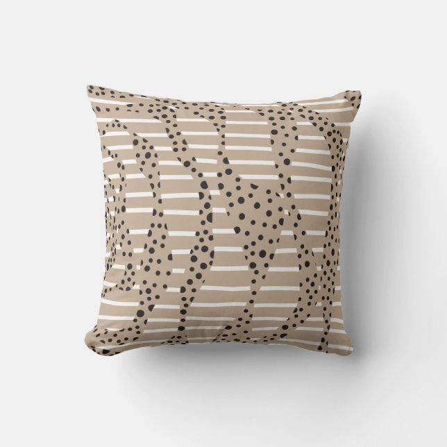 Spots and Stripes 2 - Taupe, Black and White Throw Pillow (Front)