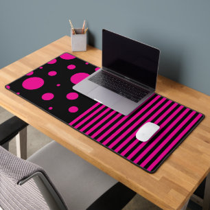 Spots and Stripes in Magenta and Black Desk Mat