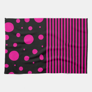 Spots and Stripes in Magenta and Black Kitchen Towel