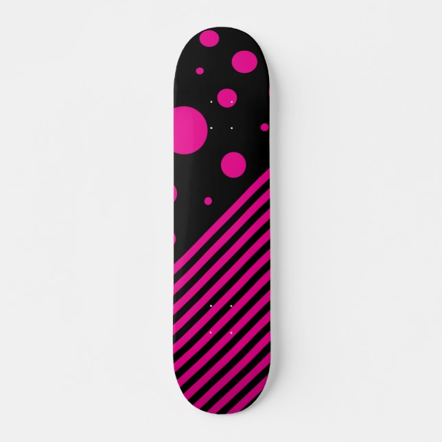 Spots and Stripes in Magenta and Black Skateboard (Front)