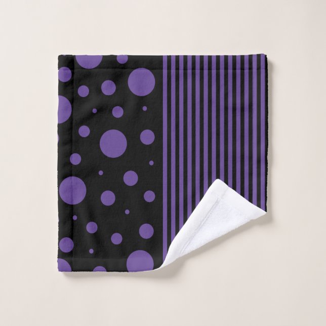 Spots and Stripes in Purple and Black Bath Towel Set (Wash Cloth)