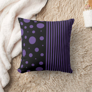 Spots and Stripes in Purple and Black Throw Pillow