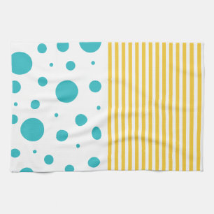 Spots and Stripes - Turquoise and Yellow Kitchen Towel