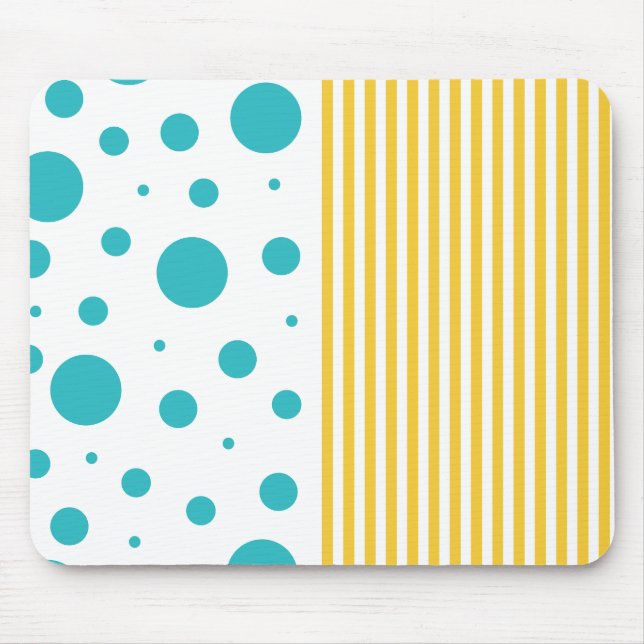 Spots and Stripes - Turquoise and Yellow Mouse Pad (Front)