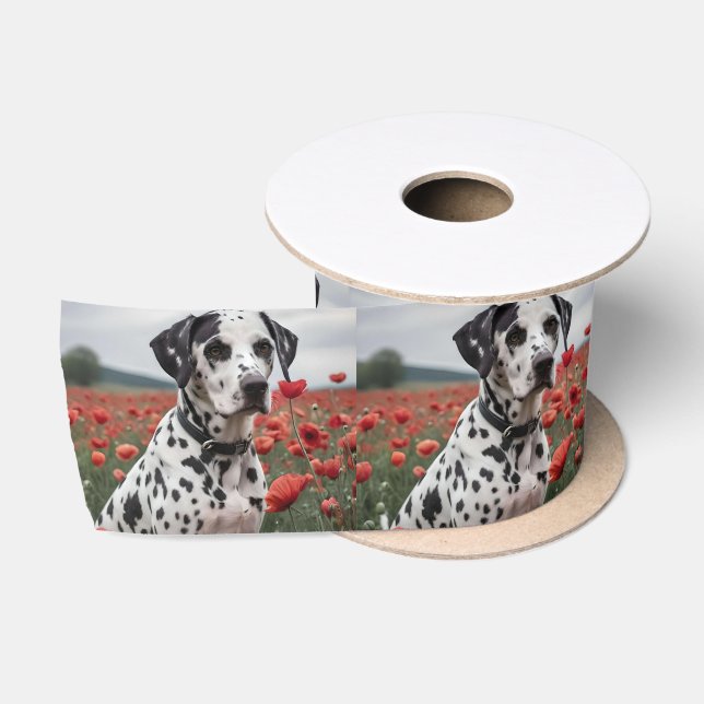 **"Spots of Joy: Dalmatian in a Red Poppy Field"** Satin Ribbon (Spool)