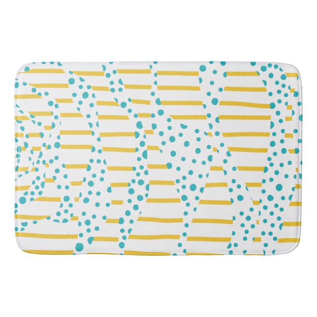 Spots & Stripes 2 in Turquoise, Yellow, and White Bath Mat (Front)