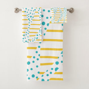 Spots & Stripes 2 in Turquoise, Yellow, and White Bath Towel Set