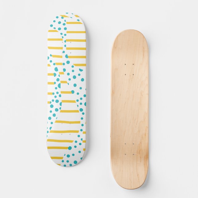 Spots & Stripes 2 in Turquoise, Yellow, and White Skateboard (Front)