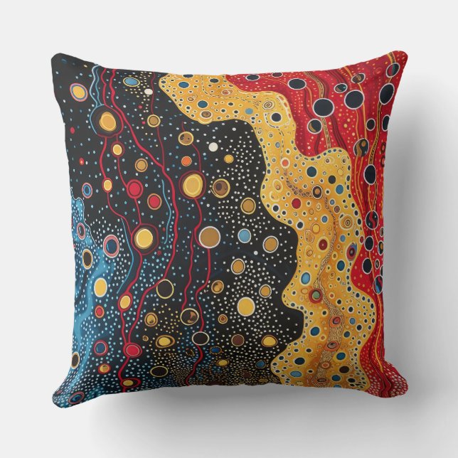 Spotted Abstract Design in Black, Red and Gold Throw Pillow (Back)