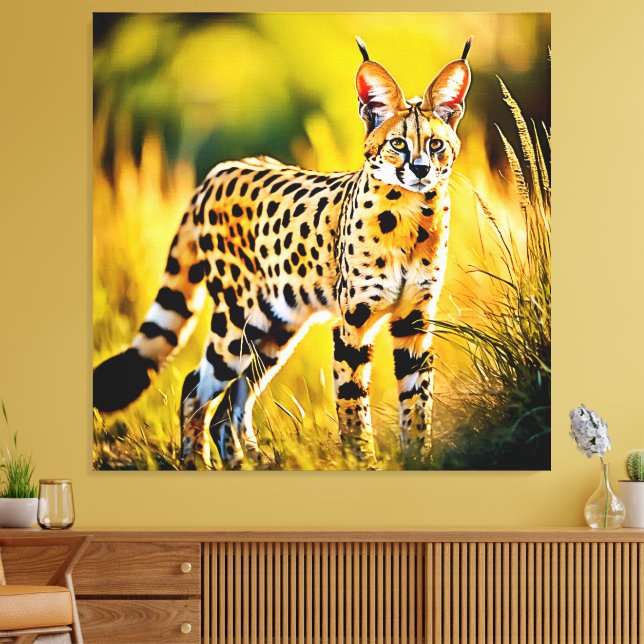 Spotted African Savannah Serval Cat Canvas Print (Insitu(LivingRoom))