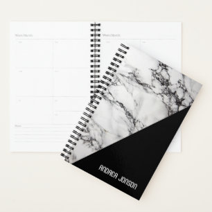 Spotted Black And  White Marble Planner